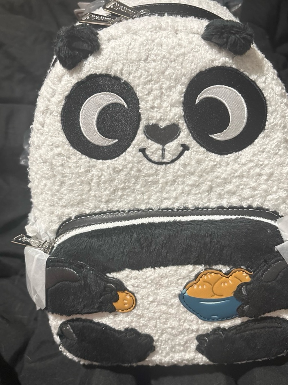 Loungefly Plush Panda Backpack - White & Black with Tan Accent